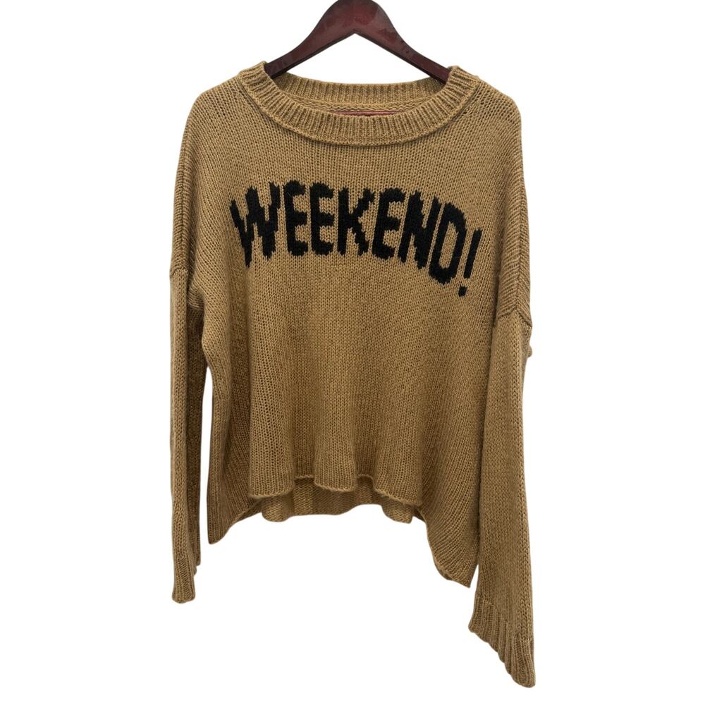 Wooden Ships Cozy Brown Knit Sweater Weekend Size S/M Oversized Boxy
